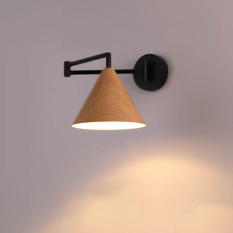 Nordic Wood Cone 1-Light Swing Arm Wall Sconce