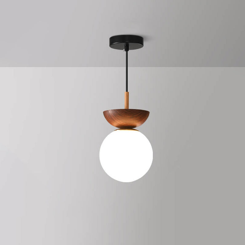 Nordic Wood Glass Globe 1-Light Ceiling Light