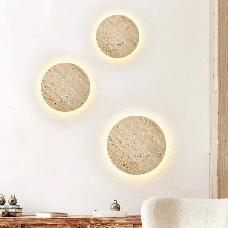 Minimalist Travertine Round Wall Sconce LED 1-light