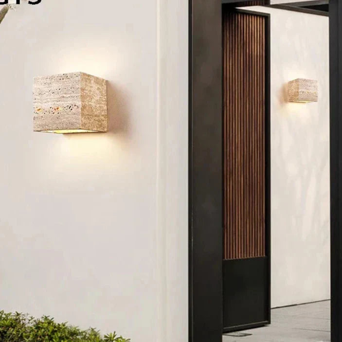 Minimalist Travertine Stone Square Outdoor Wall Light LED 1-Light