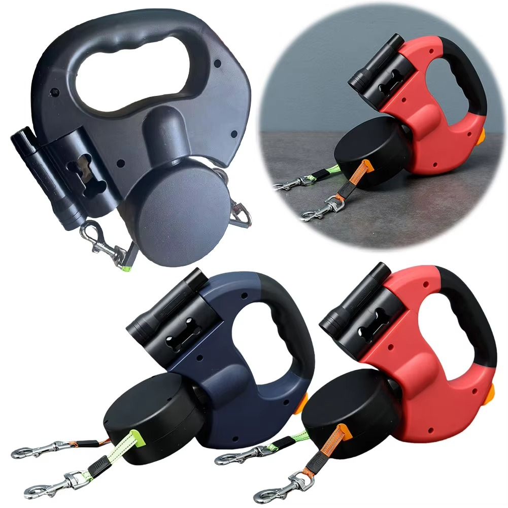 Guili | Retractable Dual Dog Leash with 360° Swivel and LED Safety Light for Walking Two Dogs