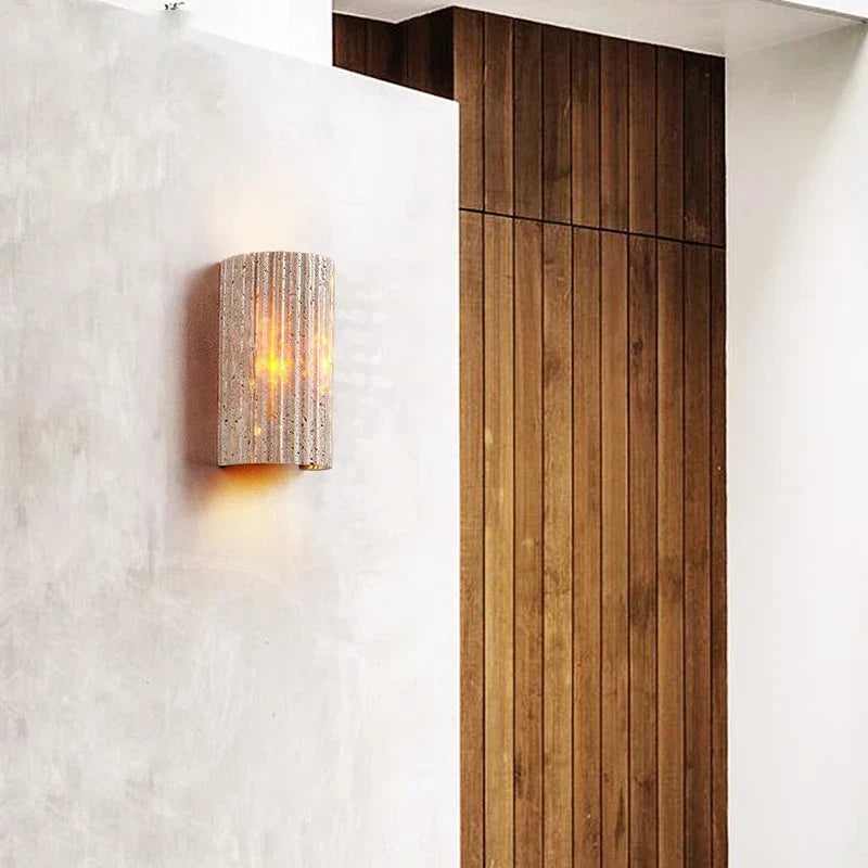 Modern Travertine Stone Cylindrical Outdoor Wall Light LED 1-Light