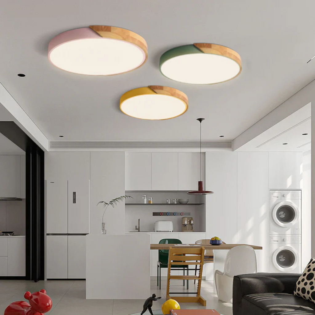 Scandinavian Wooden LED Ceiling Light Fixture – Modern Flush Mount Design for Cozy Ambiance