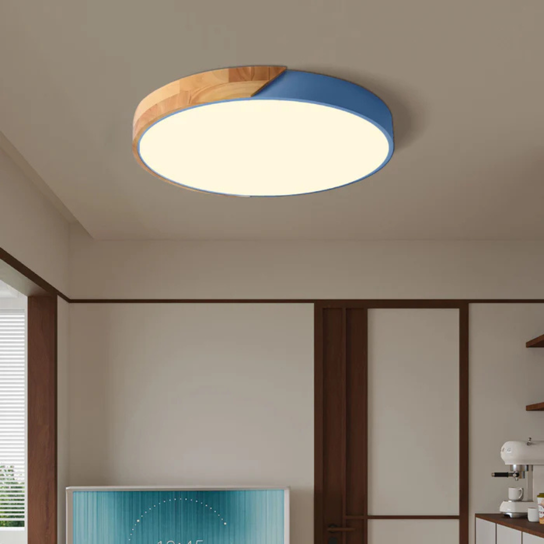 Scandinavian Wooden LED Ceiling Light Fixture – Modern Flush Mount Design for Cozy Ambiance