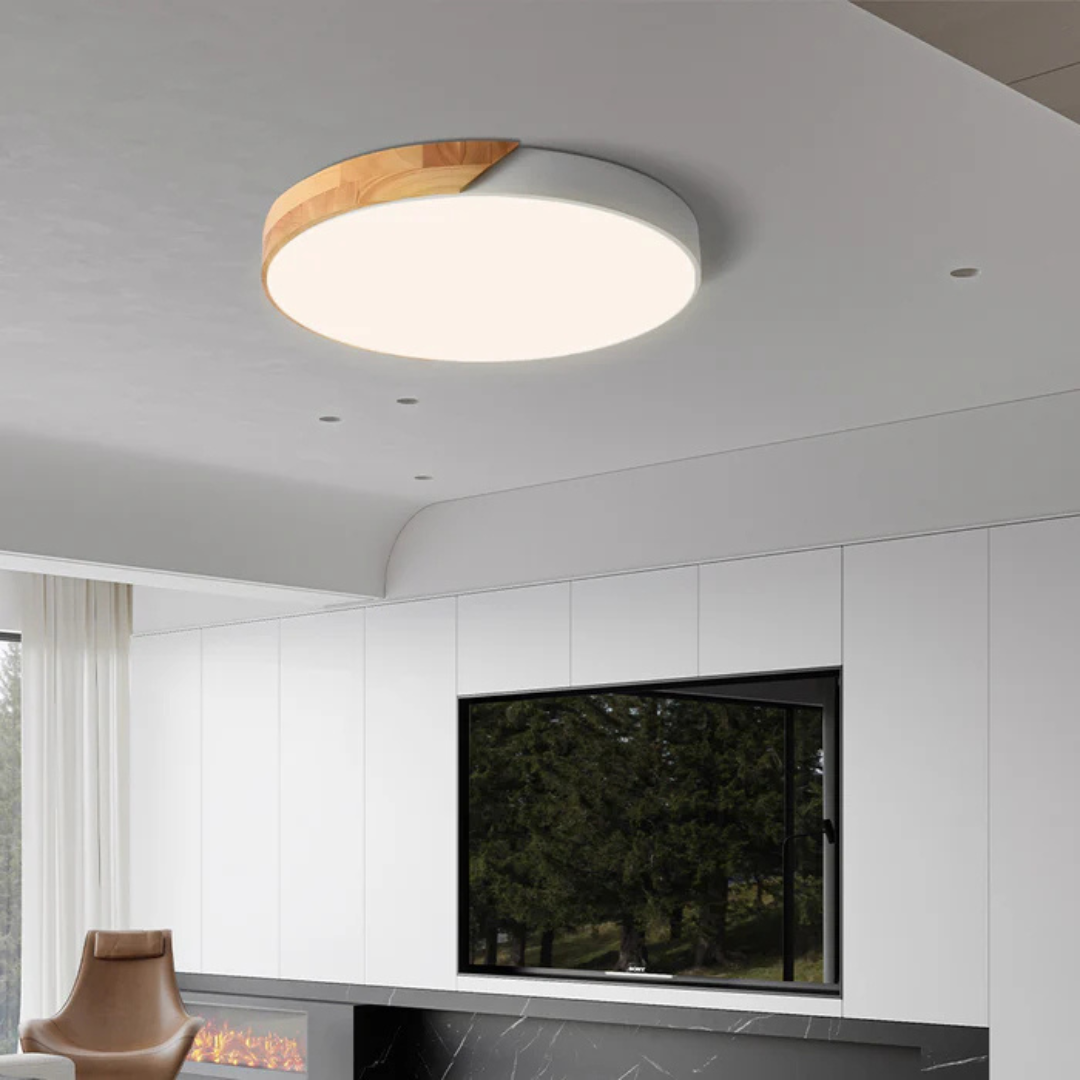 Scandinavian Wooden LED Ceiling Light Fixture – Modern Flush Mount Design for Cozy Ambiance