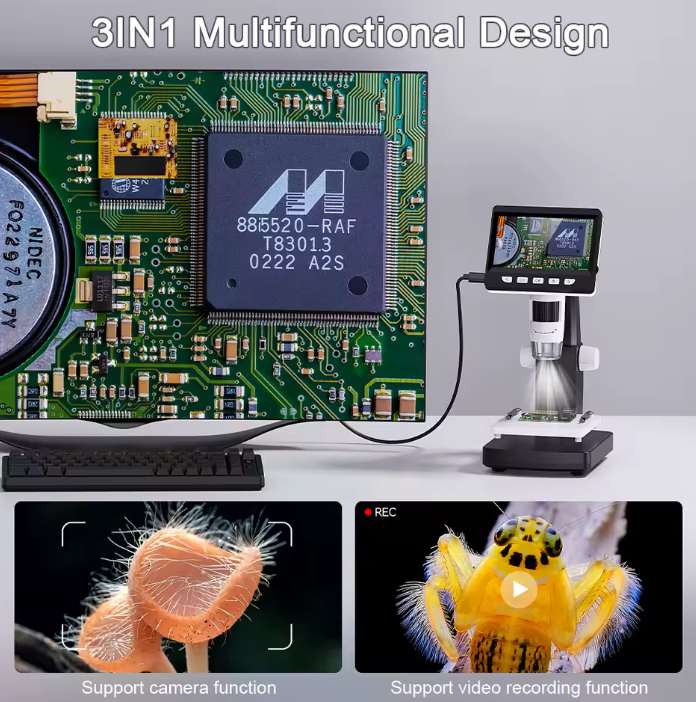 Guili | 1000X 4.3" LCD Digital Microscope – 1080P Coin Microscope with 8 LED Lights for Soldering, Repairs, and Inspection