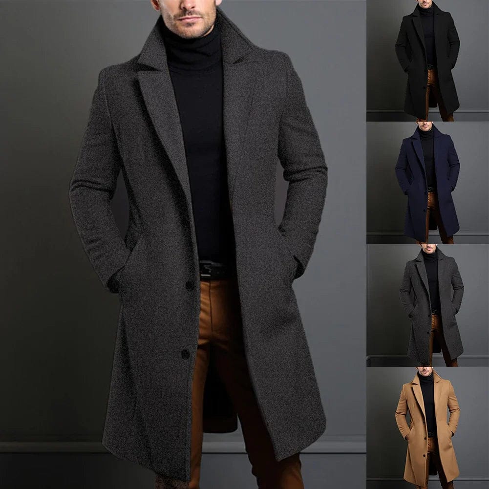 Leonard Men’s Long Wool Overcoat – Timeless Winter Elegance Dark Blue