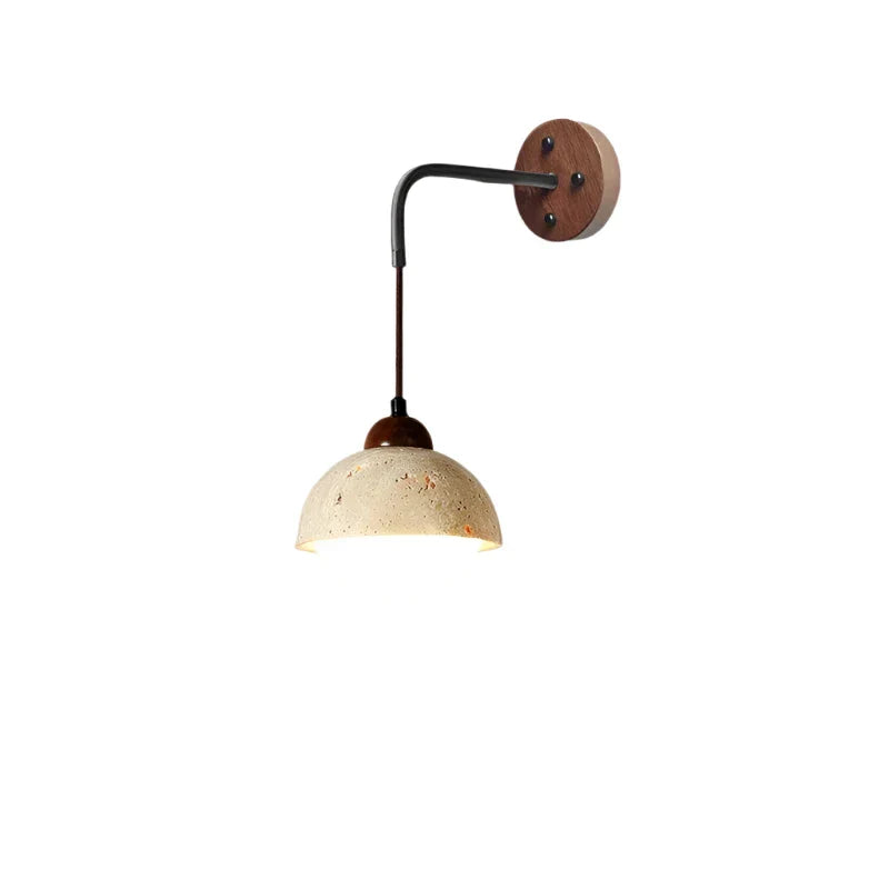 Modern Travertine & Wood Hanging Wall Sconce LED 1-Light