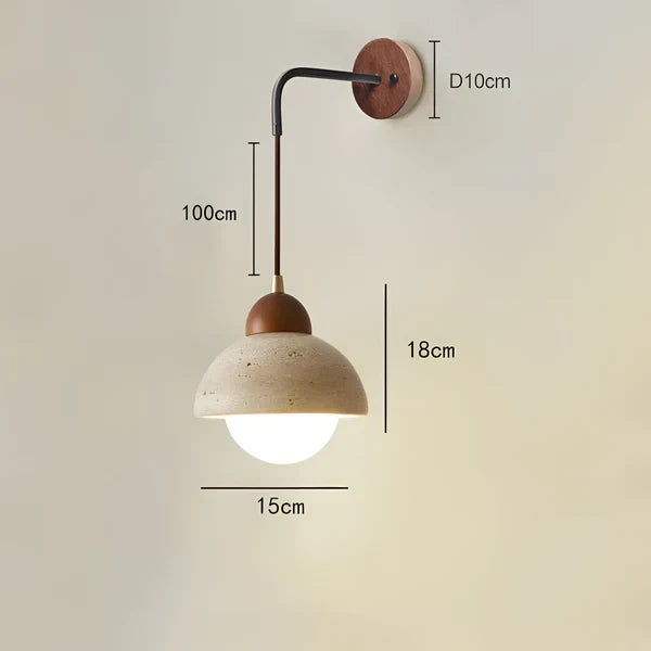 Modern Travertine & Wood Hanging Wall Sconce LED 1-Light