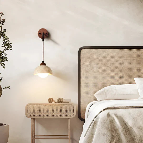 Modern Travertine & Wood Hanging Wall Sconce LED 1-Light