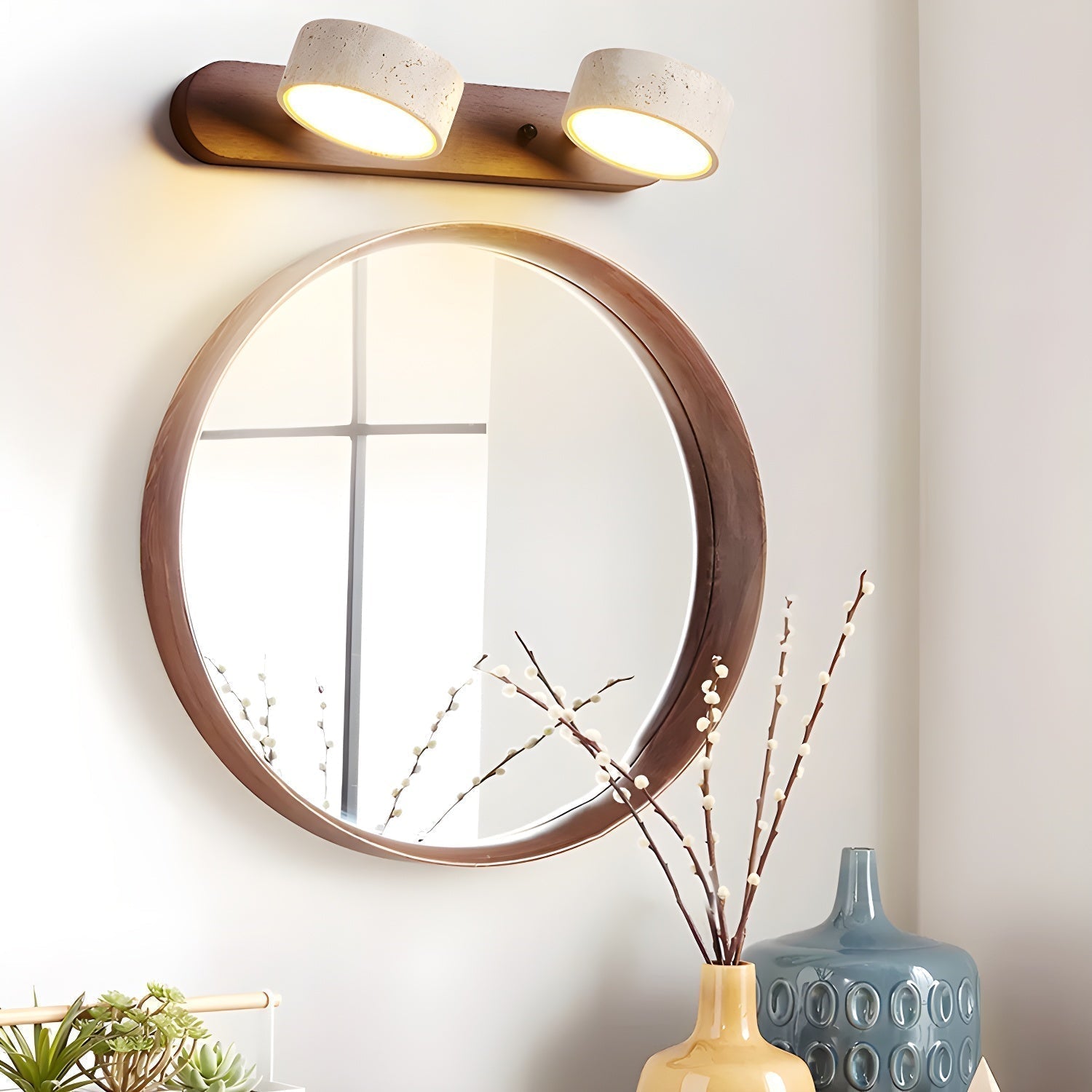 Modern Travertine Round LED Wall Sconce 1-Light