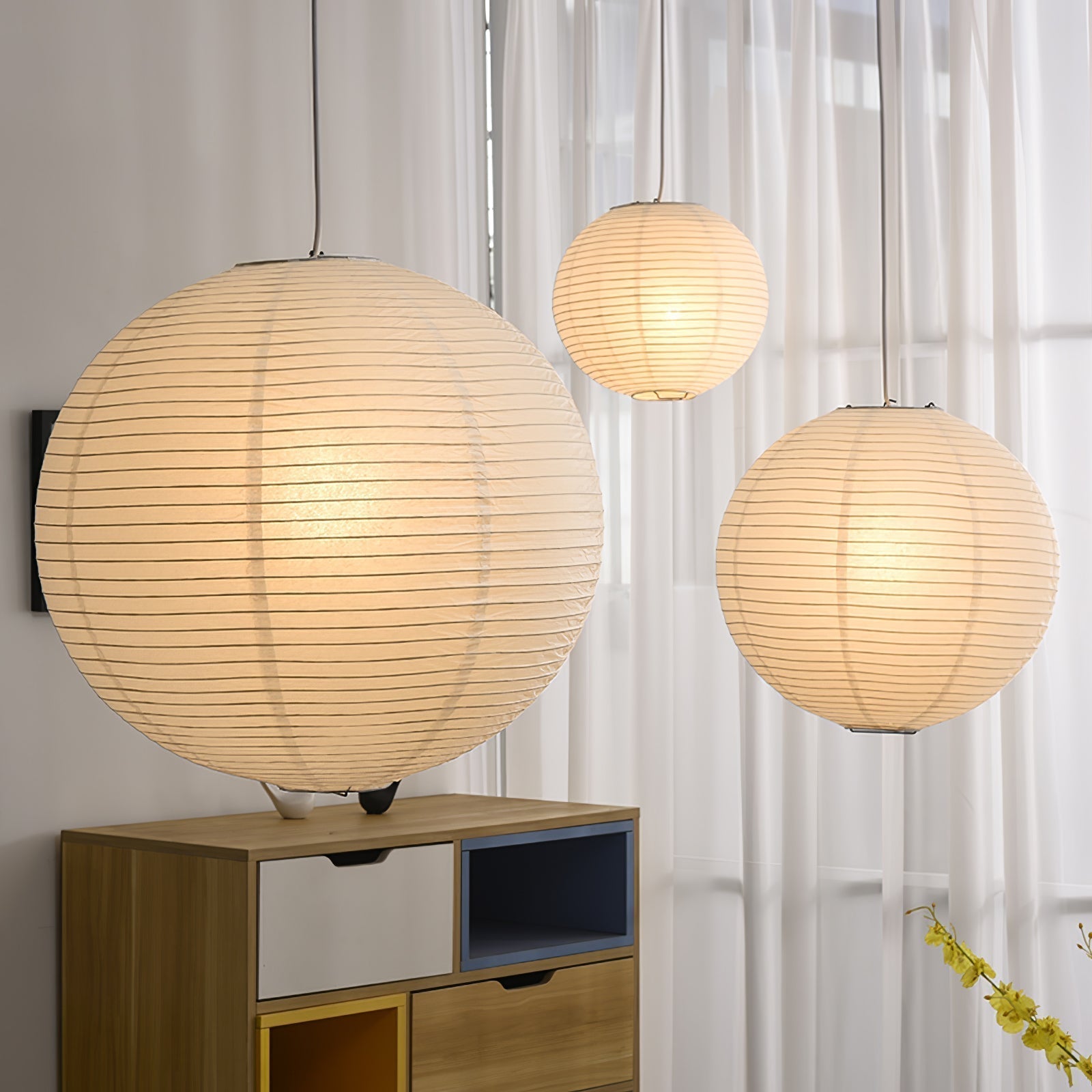 Japanese Washi Paper Globe Pendant Light 1-Light