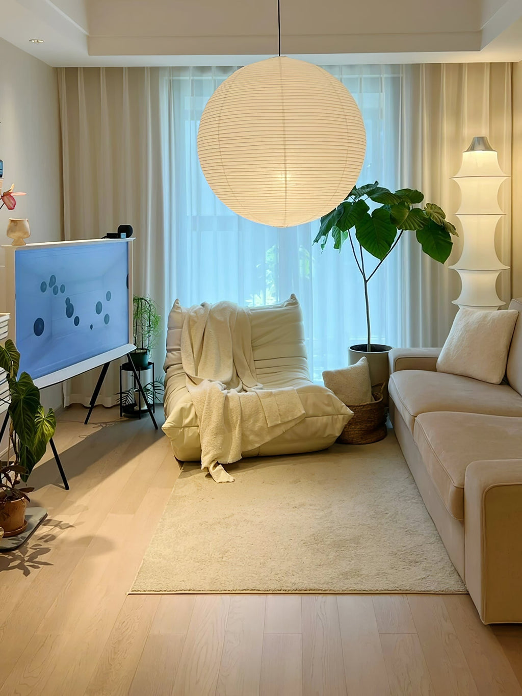 Japanese Washi Paper Globe Pendant Light 1-Light