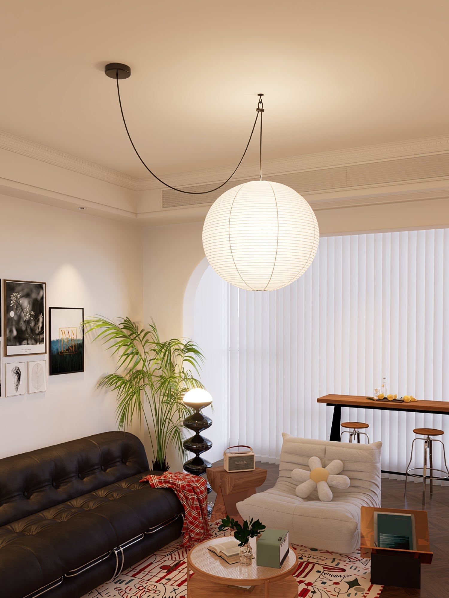 Japanese Washi Paper Globe Pendant Light 1-Light