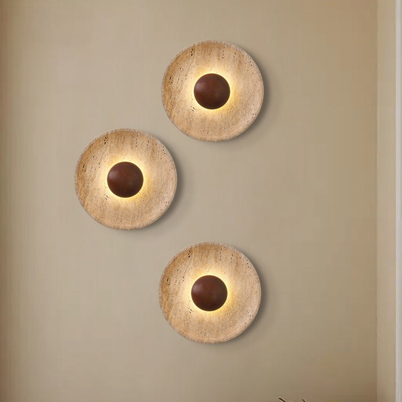 Modern Wabi Sabi Travertine Stone Round Wall Sconce LED 1-Light