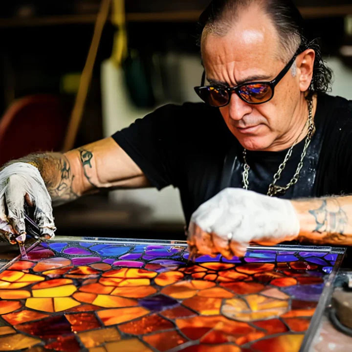 Guili | Stained glass cat-shaped table lamp with LED lighting – 30-36 cm