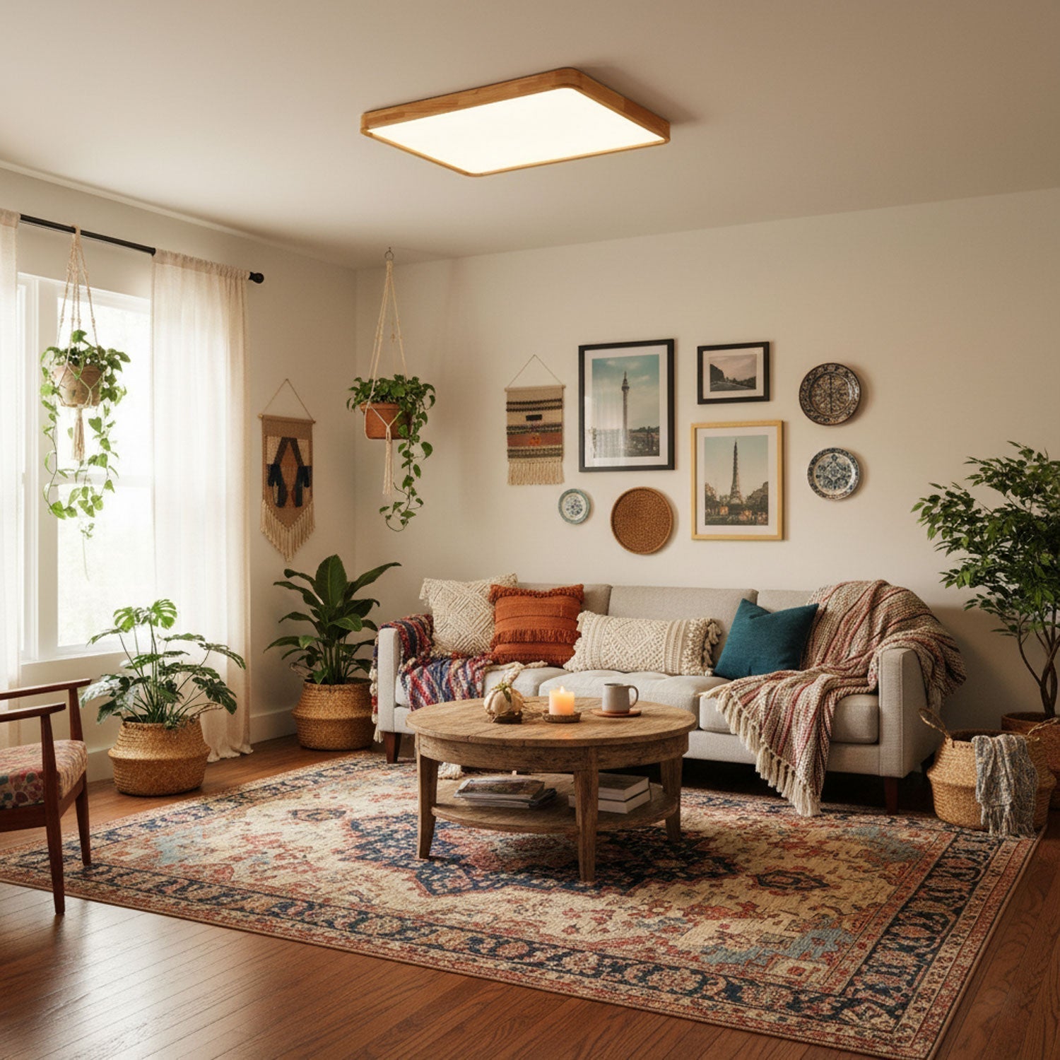 Modern Nordic Round Wooden LED Flush Mount Ceiling 1-Light