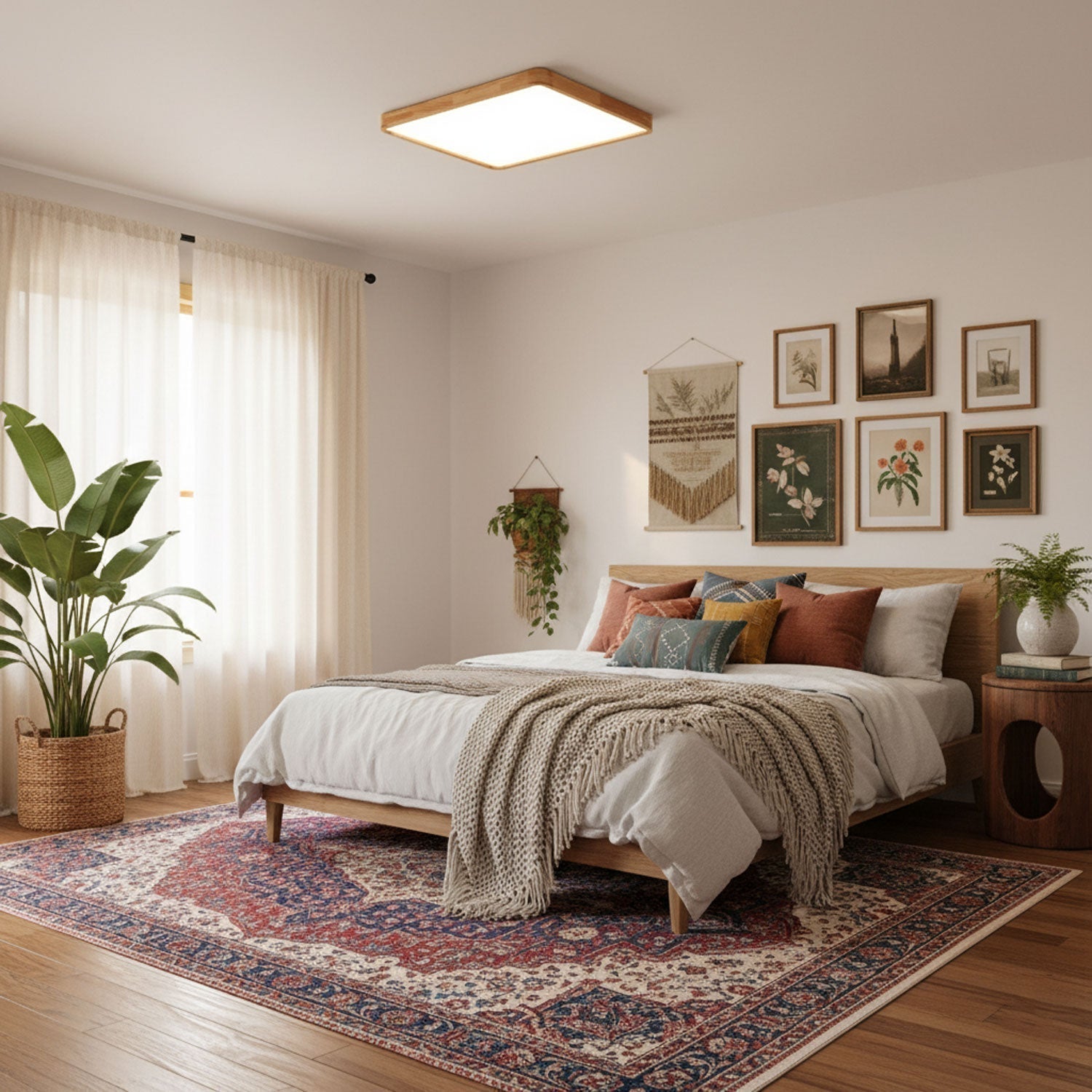 Modern Nordic Round Wooden LED Flush Mount Ceiling 1-Light