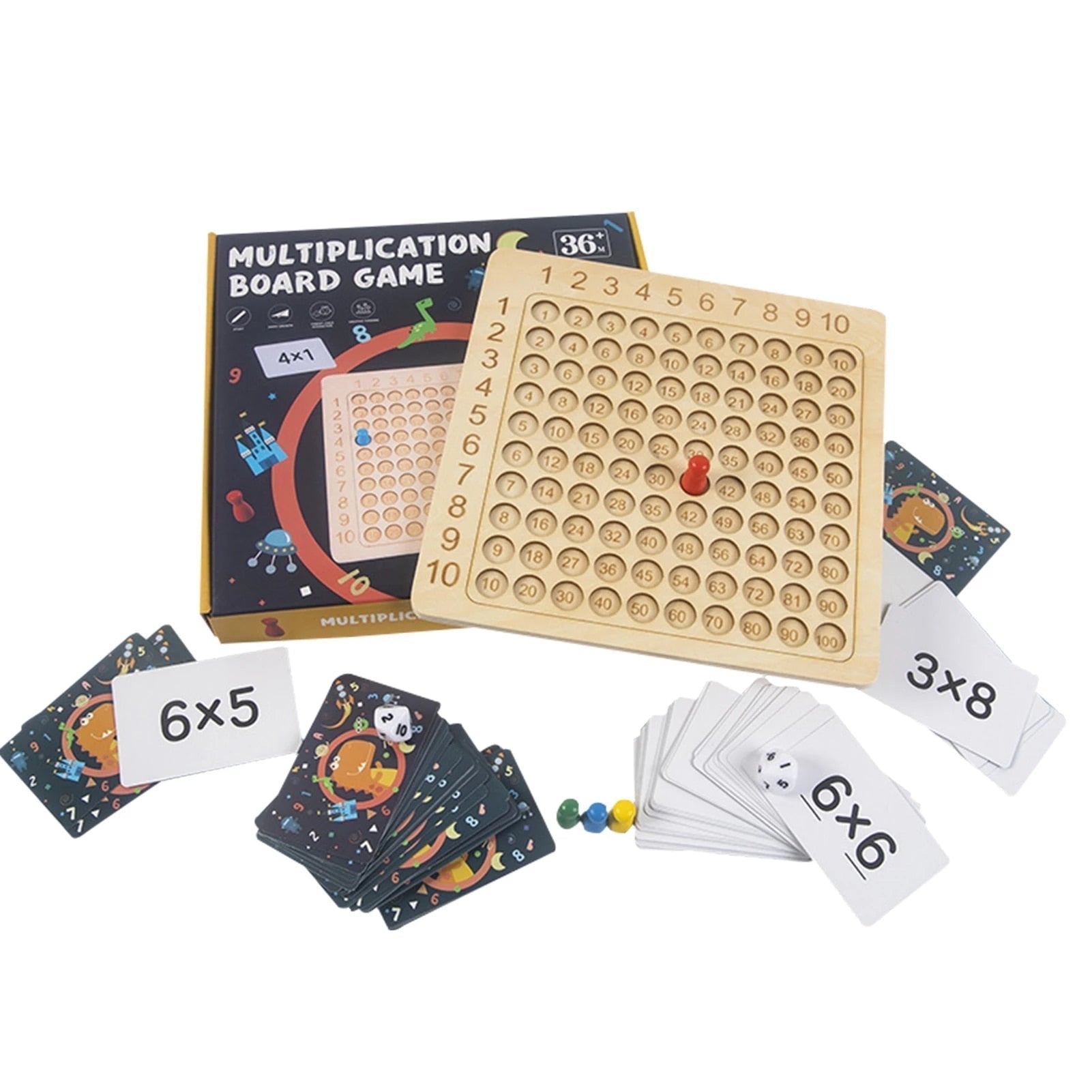 Guili | Ecotoys MathMaster | Fun Learning - Wooden Montessori Multiplication Game with Flash Cards