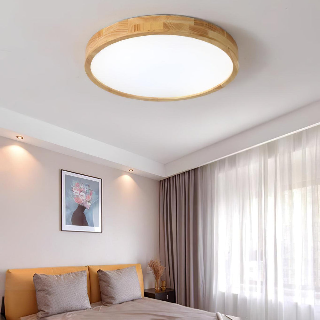Modern Nordic Round Wooden LED Flush Mount Ceiling 1-Light