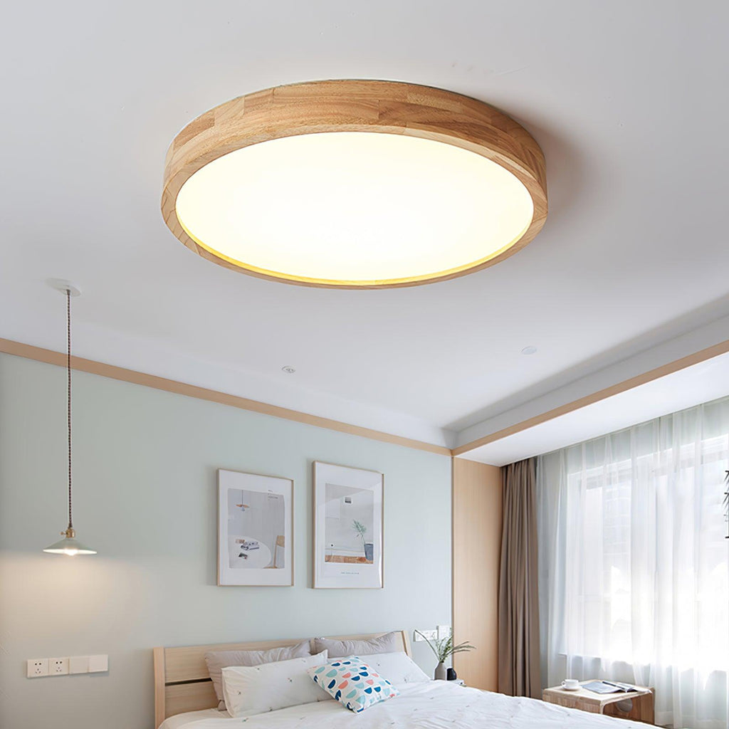 Modern Nordic Round Wooden LED Flush Mount Ceiling 1-Light