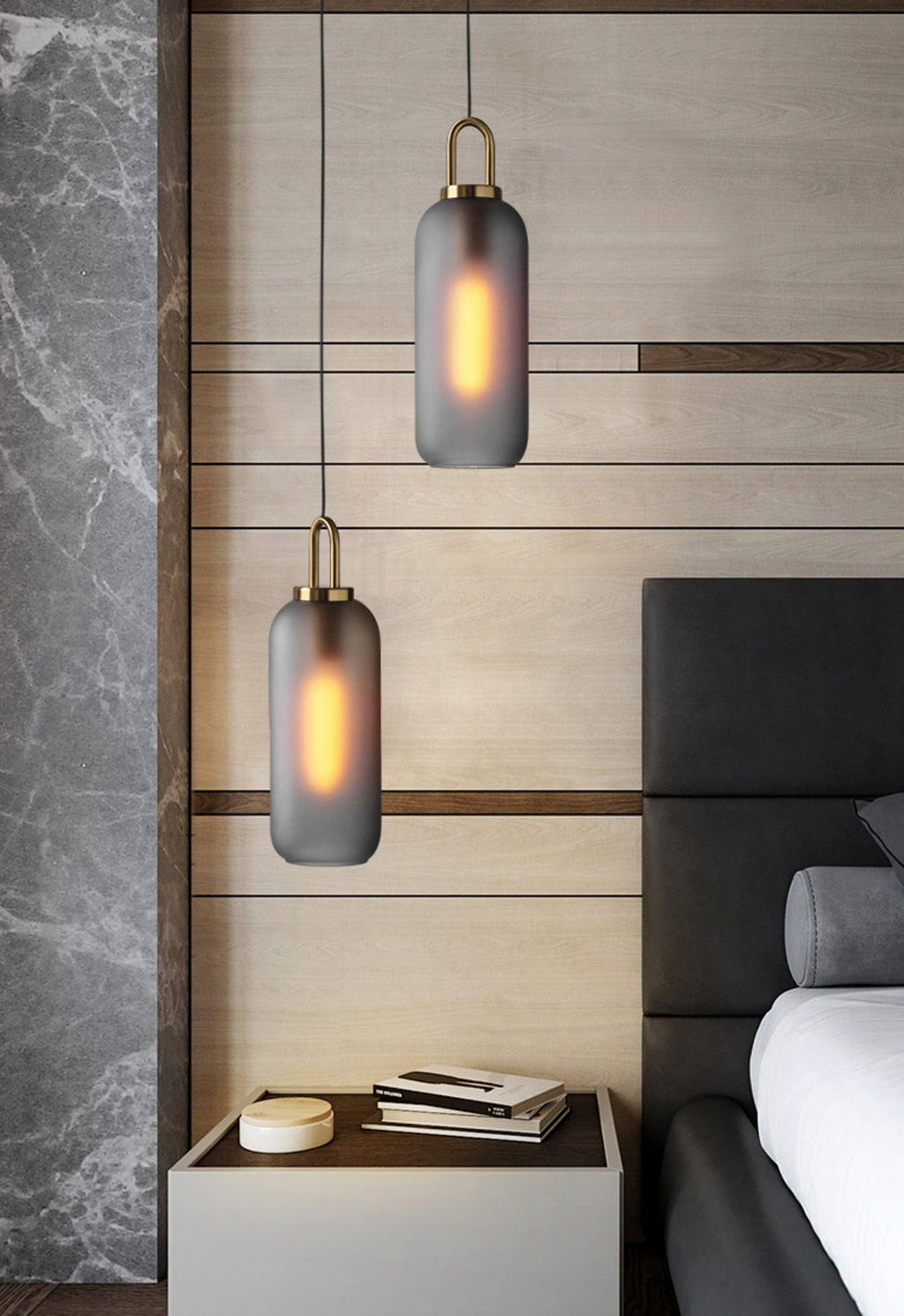 Modern Cylinder Glass Brass Pendant Light 1-Light