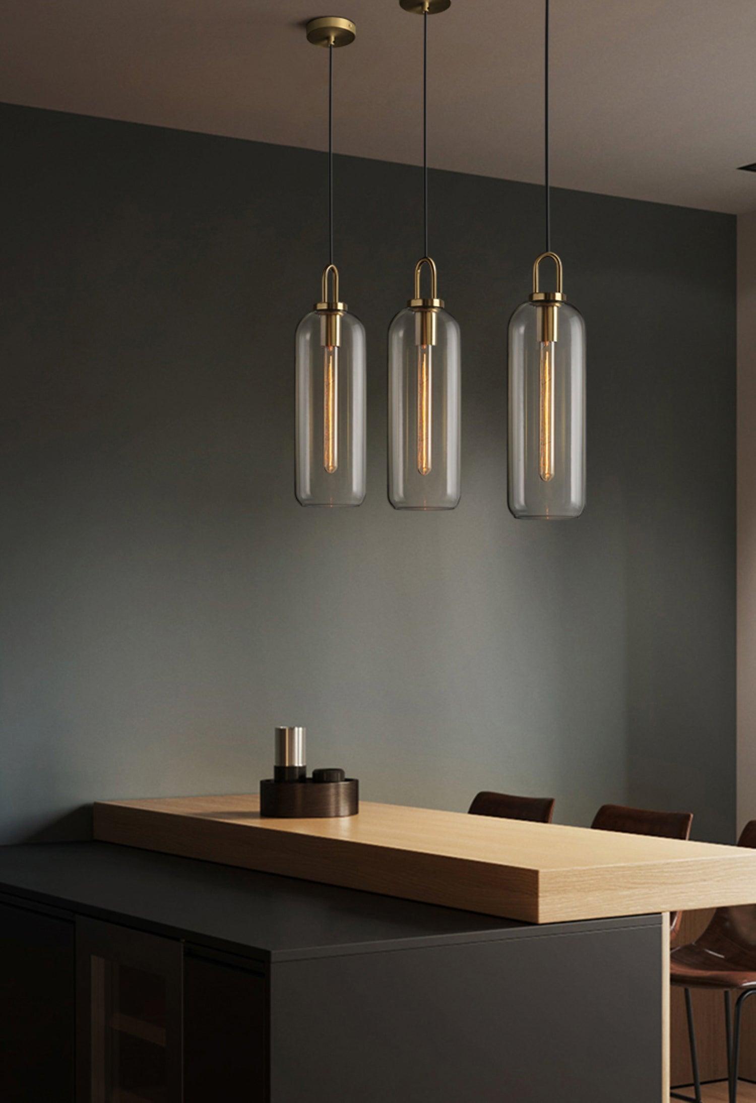 Modern Cylinder Glass Brass Pendant Light 1-Light