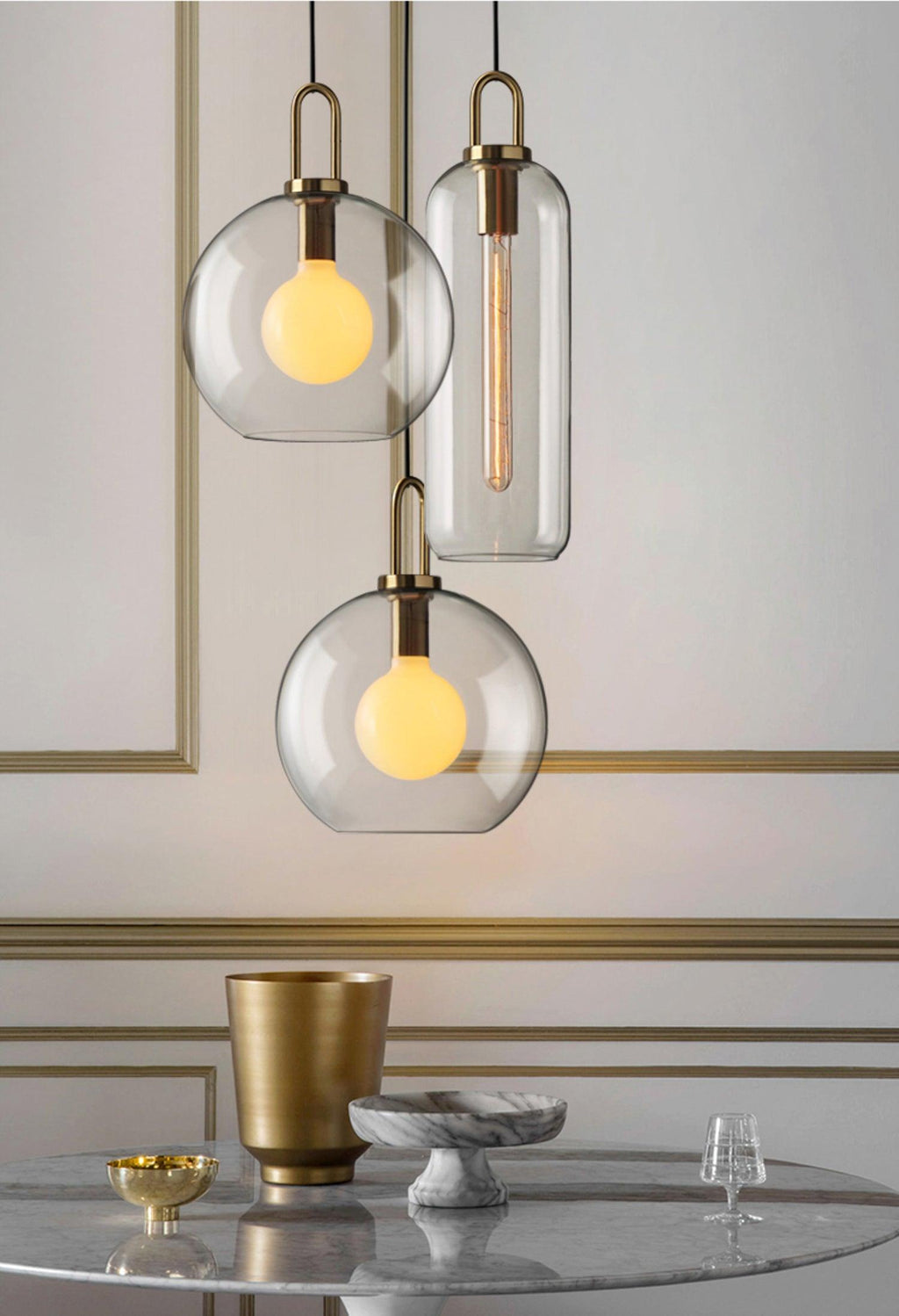 Modern Cylinder Glass Brass Pendant Light 1-Light