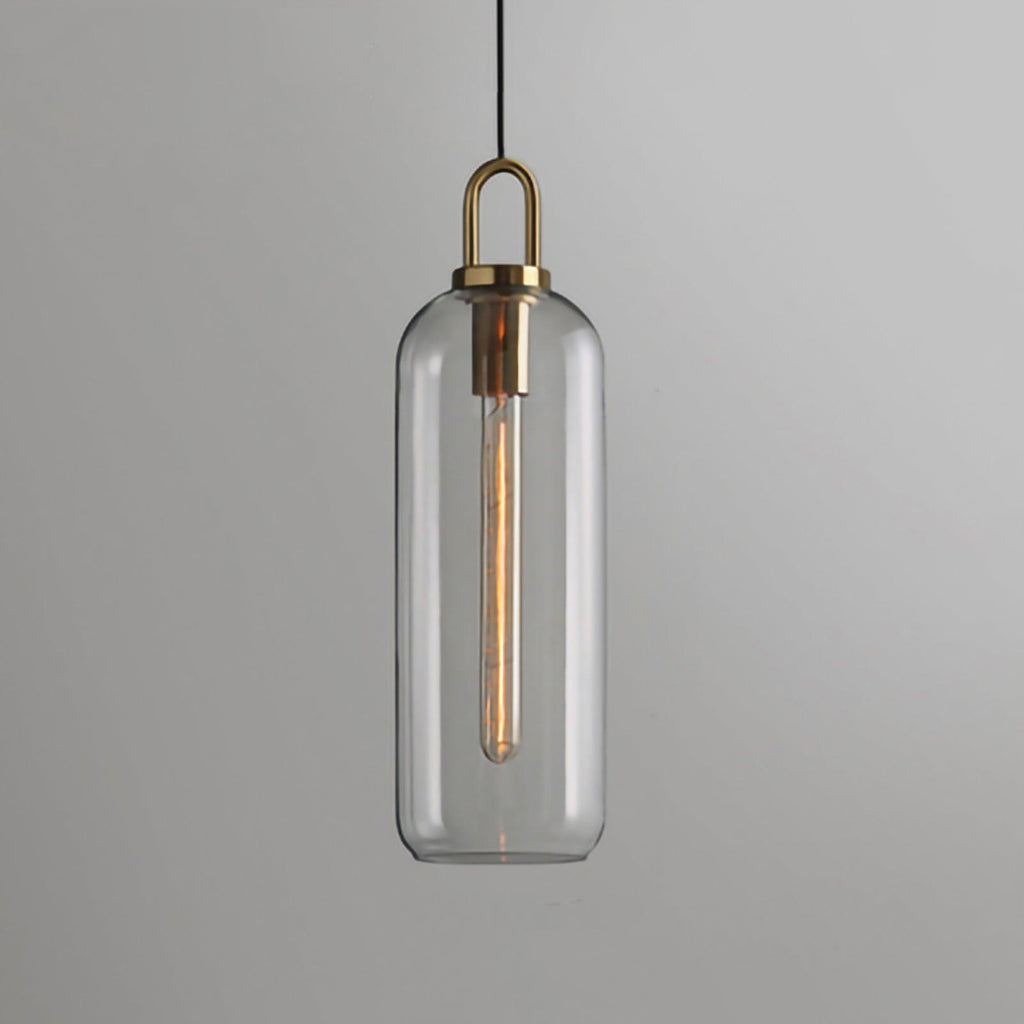 Modern Cylinder Glass Brass Pendant Light 1-Light