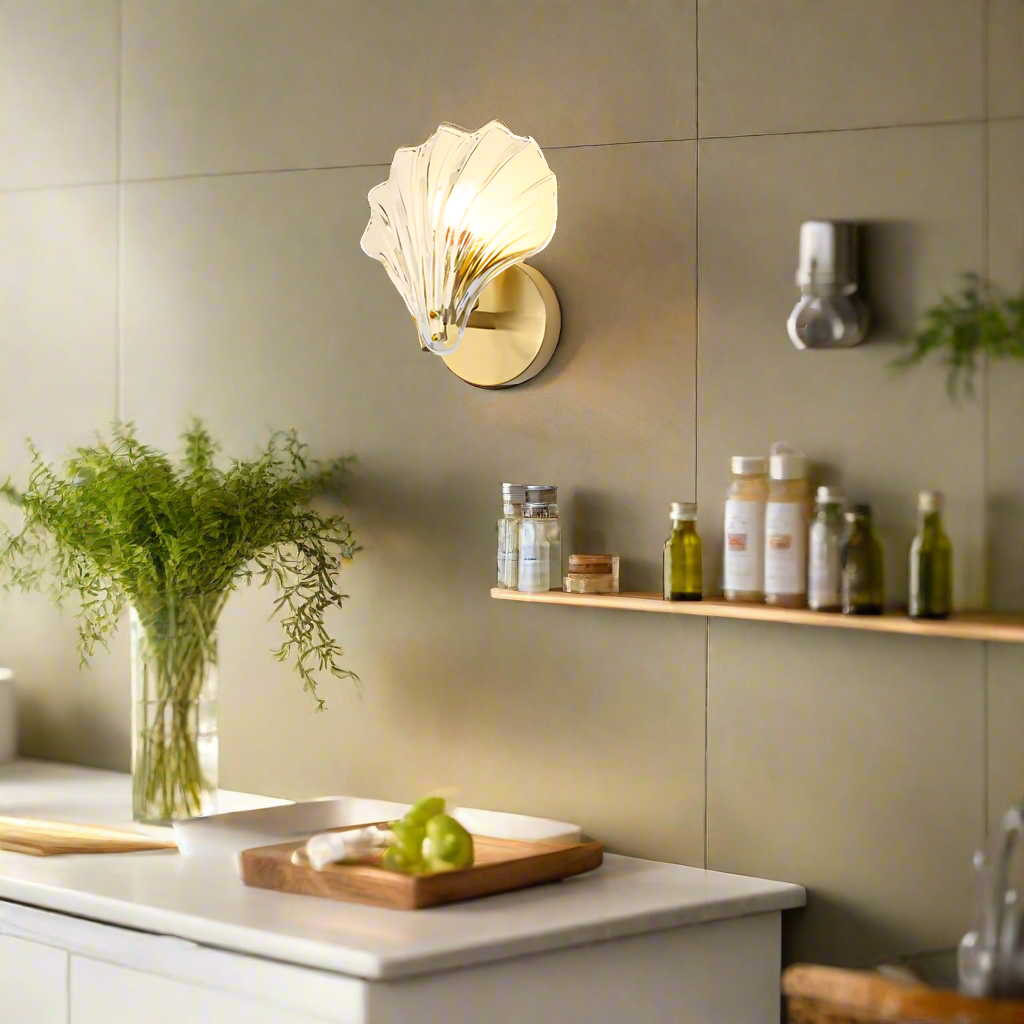 Art Deco Brass Glass Seashell Wall Sconce LED 1-Light