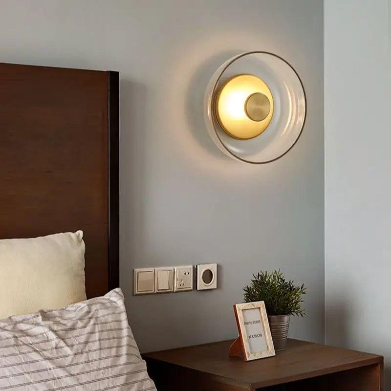 Minimalist Brass & Glass Round Wall Sconce LED 1-Light