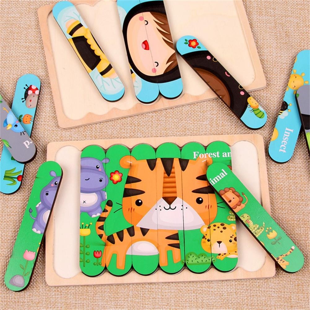 Guili | EcoToys Montessori Animal Puzzle | Educational and Stimulating - Double-sided 3D Puzzle