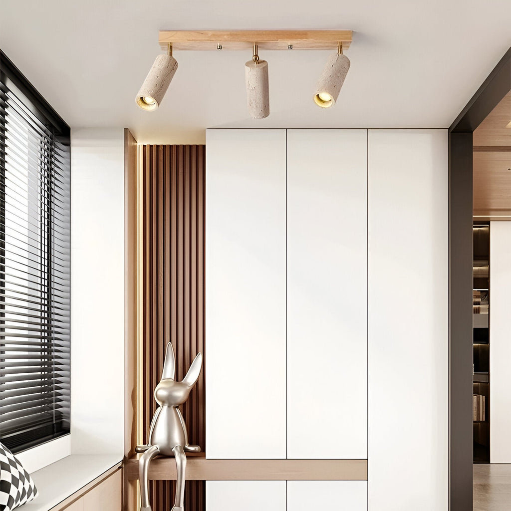 Nordic Wabi-Sabi Travertine Cylinder Ceiling Light 3-Light