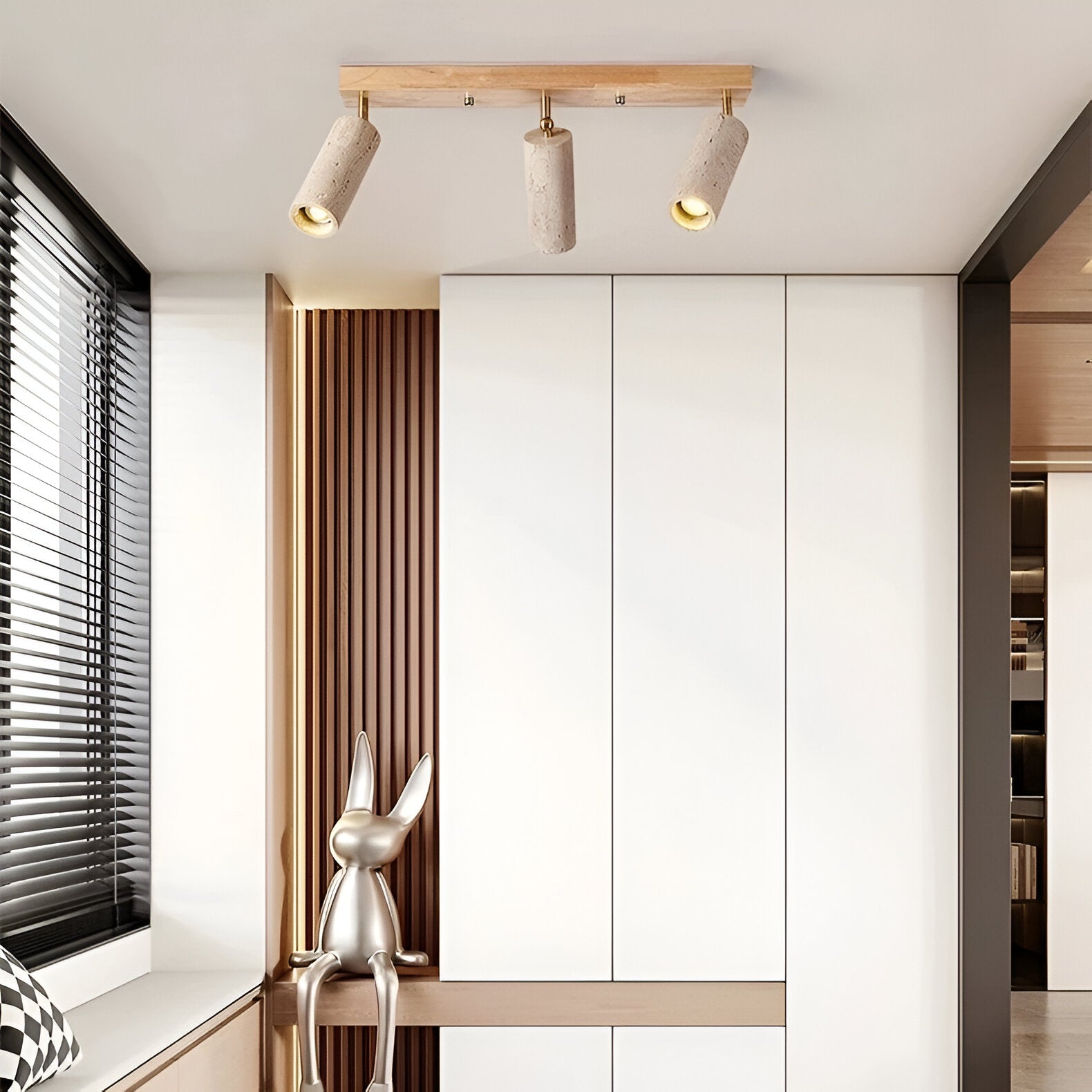 Nordic Wabi-Sabi Travertine Cylinder Ceiling Light 3-Light