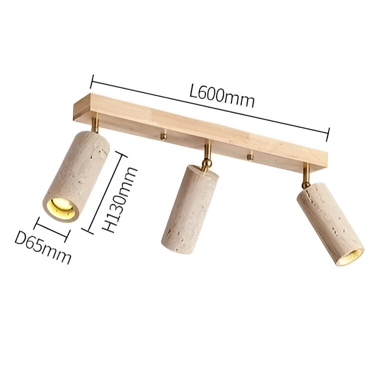 Nordic Wabi-Sabi Travertine Cylinder Ceiling Light 3-Light