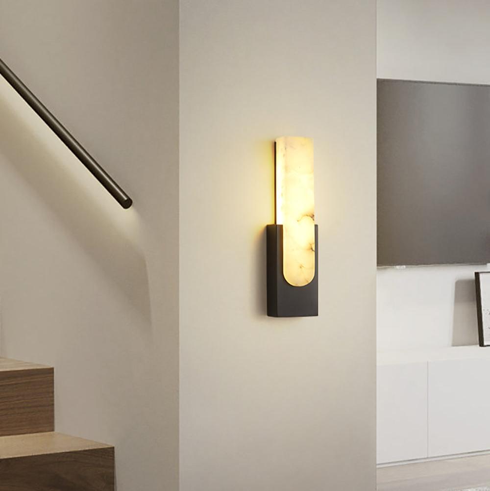 Modern Alabaster-Effect Brass Wall Sconce LED 1-Light