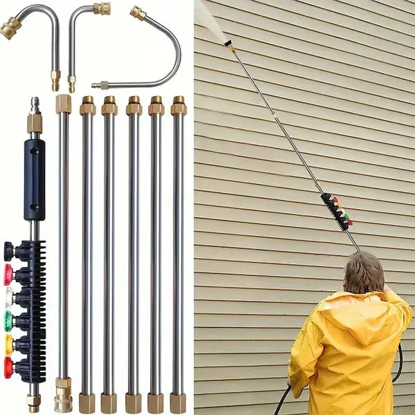 Guili | Telescoping Pressure Washer Wand | 24 ft Reach | Brass & Stainless Steel | 4000 PSI Rated
