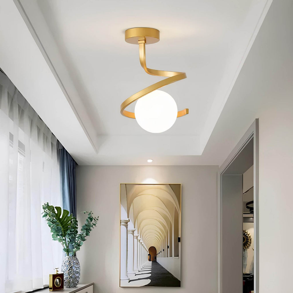 Modern Brass Glass Ceiling Light 1-Light
