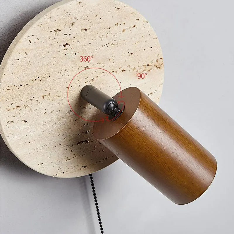 Modern Travertine Wood Rotatable Wall Sconce LED 1-Light