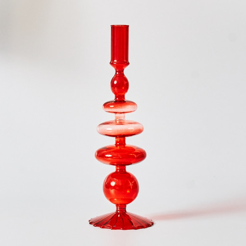 Guili | Cherry Red Glass Stick Candle Holder & Vases