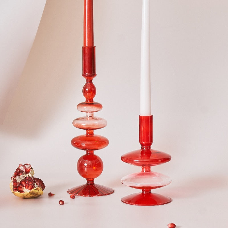 Guili | Cherry Red Glass Stick Candle Holder & Vases