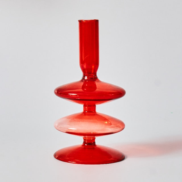 Guili | Cherry Red Glass Stick Candle Holder & Vases