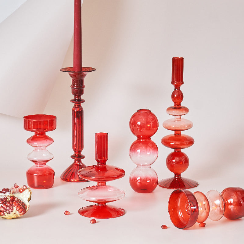 Guili | Cherry Red Glass Stick Candle Holder & Vases