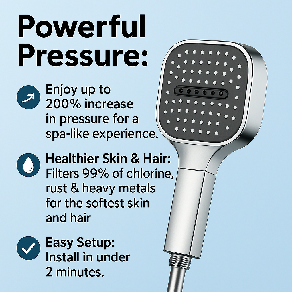 Guili | High-Pressure Shower Head | Turbo-Boost Technology & Advanced Filtration for Healthier Skin and Hair